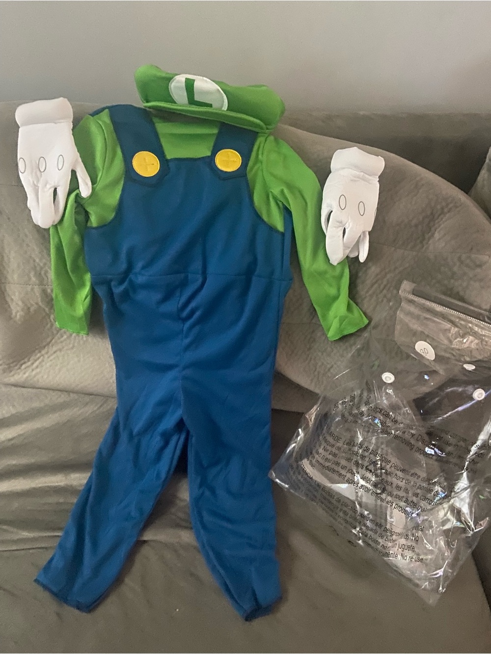Luigi 2T Costume Super Mario Nintendo Hat & Blue Overalls Kids Costume